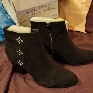 Black faux suede boots silver accents Sz 11. NIB